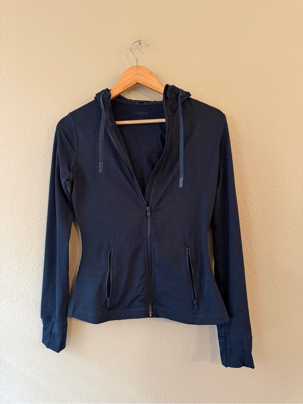 Quince Ultra Soft Slim Fit Hooded Jacket Navy Zip-Up Hoodie Women's Small